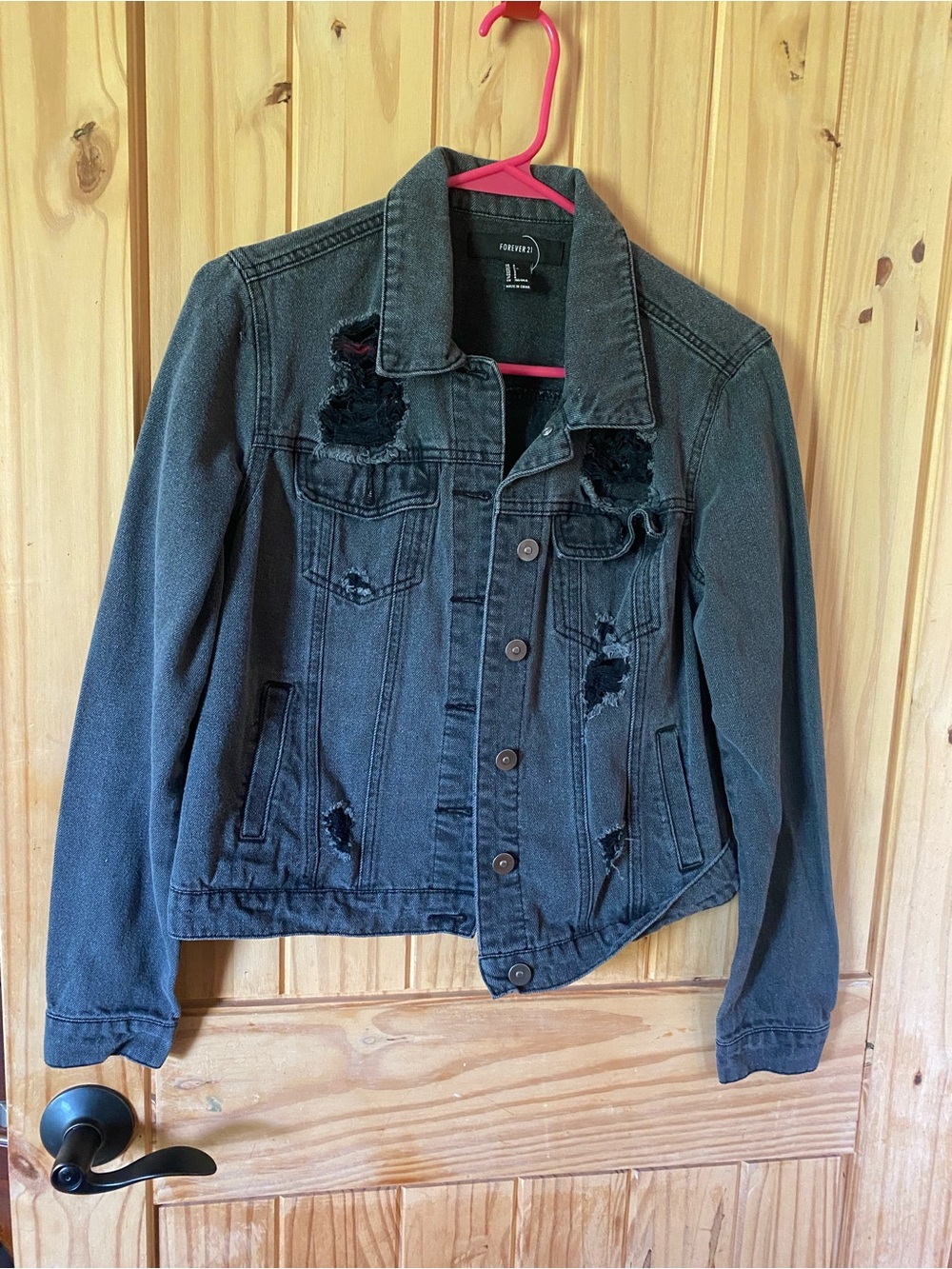 Forever 21 Black Distressed Jean Jacket - Women's